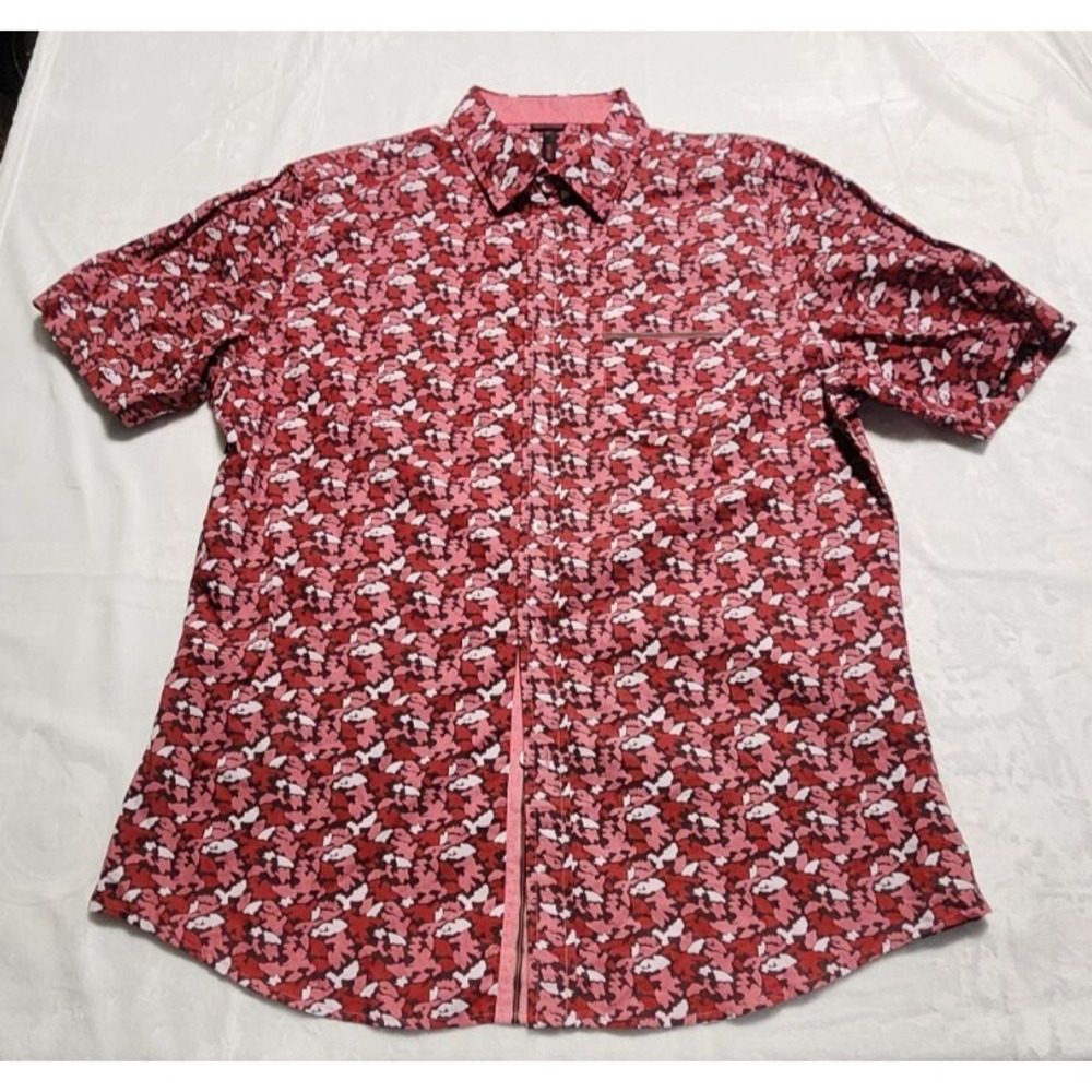 SMASH Men's XL Red Pink Camo Button-Down Shirt 100% Cotton Short Sleeve‎ Casual